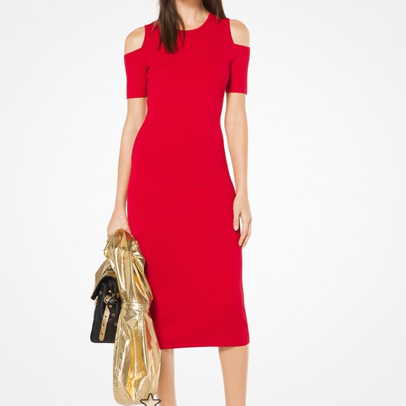 MICHAEL Michael Kors Dresses & Skirts - Michael Kors Stretch-Viscose Peekaboo Midi Dress in Crimson